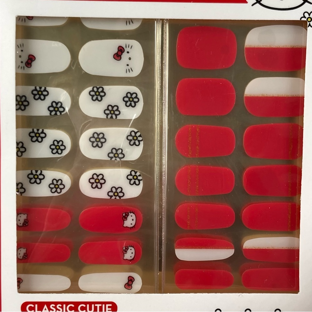 Hello KittyX Crème Shop Classic Cutie 32 Long Wear Gel Nail Strips Red White NEW - Picture 3 of 4